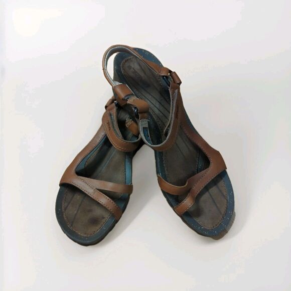 Teva Cabrillo Sandals Womens 8 Brown Leather Strappy Comfort Wedge Ankle Strap - Picture 1 of 7